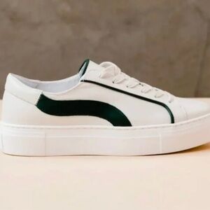 Able Nera Platform Sneaker- White Sneakers with Green Stripe